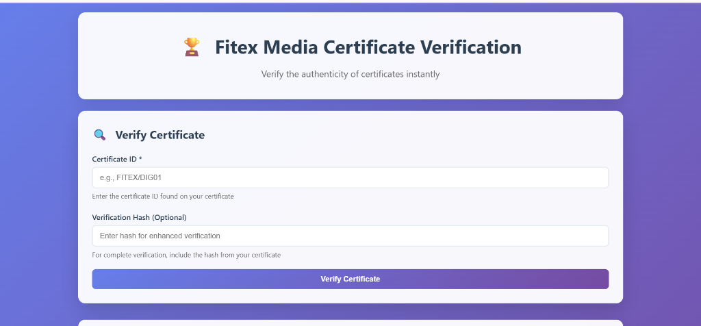 Fitex Media Certificate Verification Portal